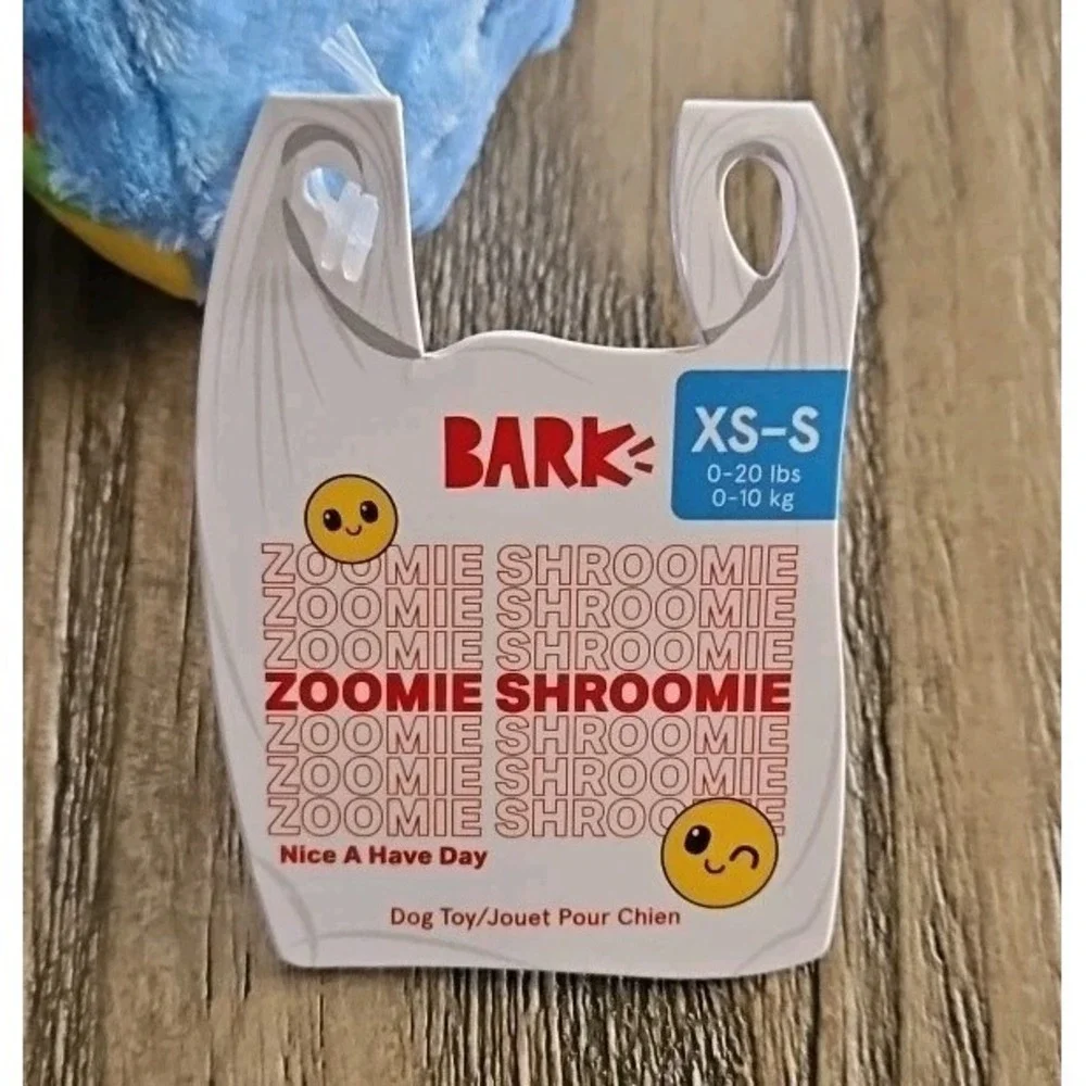 Bark Box Zoomie Shroomie Plush Dog Toy Squeaker Crinkle XS/Small 0-20 Pounds NEW